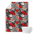 White Tropical Hibiscus Pattern Print Blanket