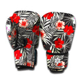 White Tropical Hibiscus Pattern Print Boxing Gloves