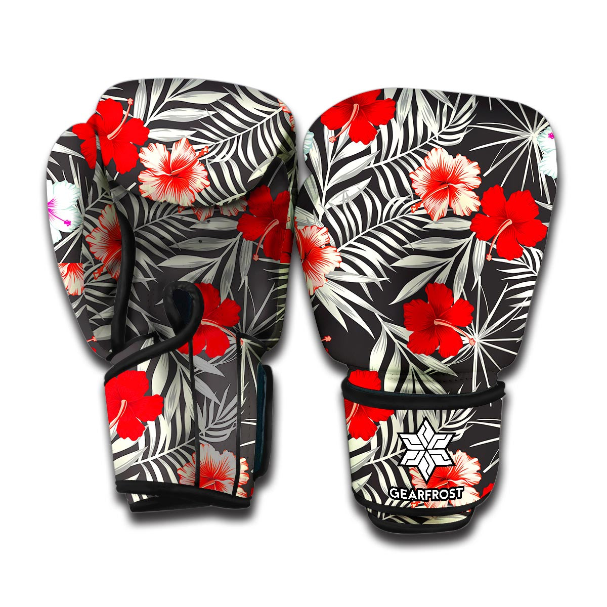 White Tropical Hibiscus Pattern Print Boxing Gloves