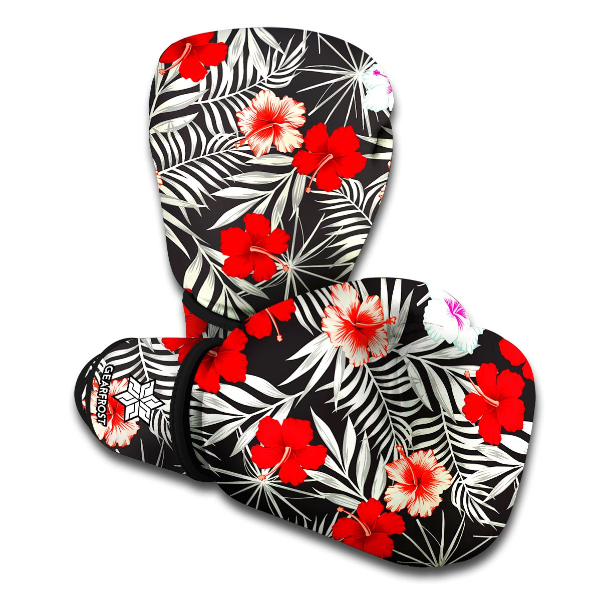 White Tropical Hibiscus Pattern Print Boxing Gloves