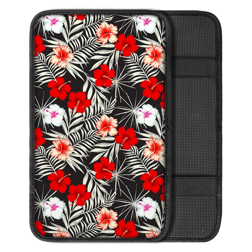 White Tropical Hibiscus Pattern Print Car Center Console Cover