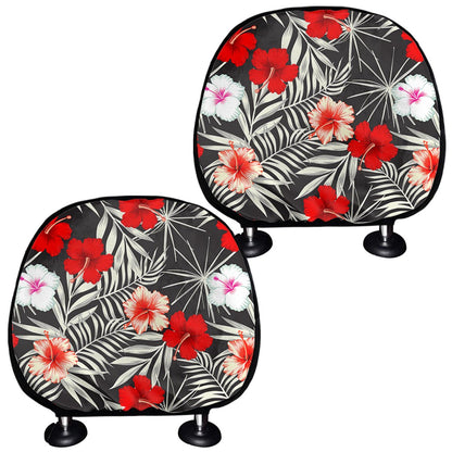 White Tropical Hibiscus Pattern Print Car Headrest Covers
