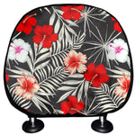 White Tropical Hibiscus Pattern Print Car Headrest Covers