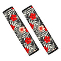 White Tropical Hibiscus Pattern Print Car Seat Belt Covers