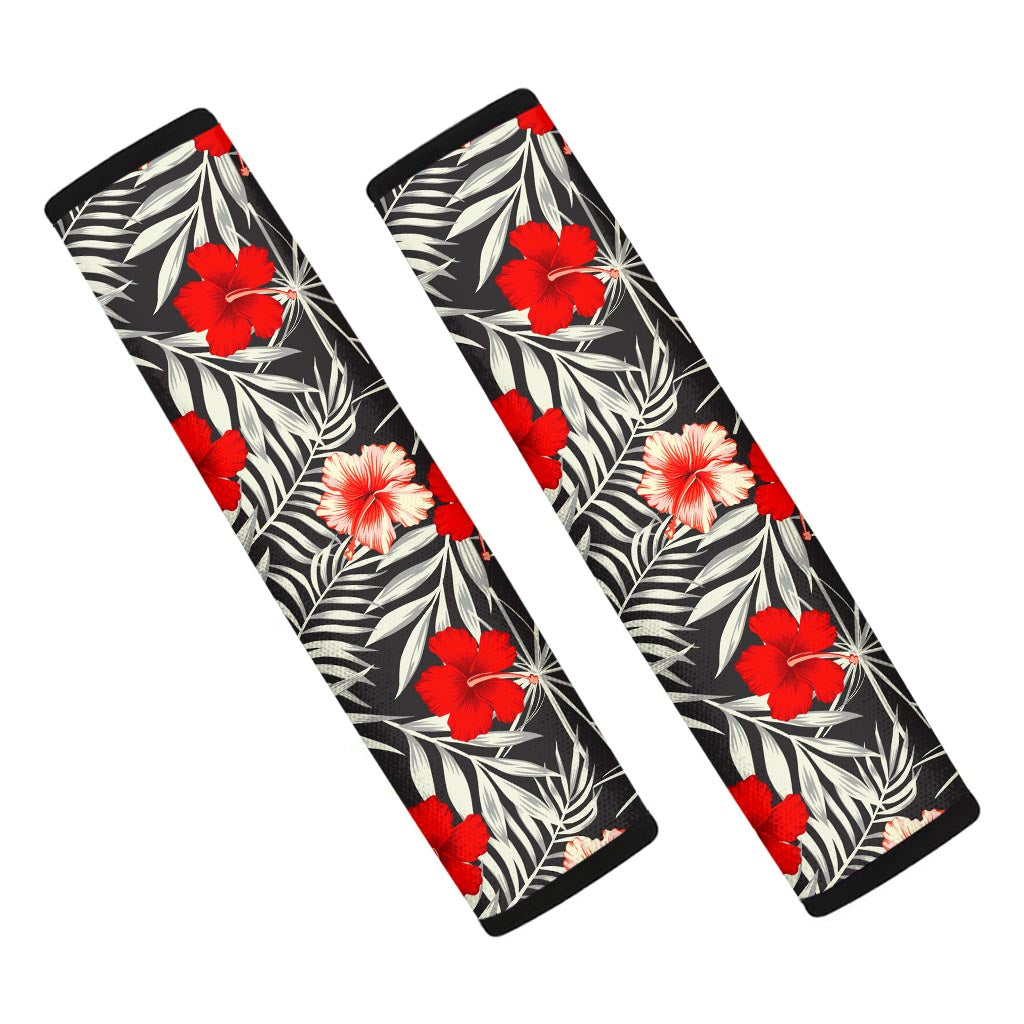 White Tropical Hibiscus Pattern Print Car Seat Belt Covers