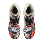 White Tropical Hibiscus Pattern Print Comfy Boots GearFrost