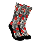 White Tropical Hibiscus Pattern Print Crew Socks