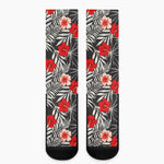 White Tropical Hibiscus Pattern Print Crew Socks