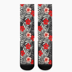 White Tropical Hibiscus Pattern Print Crew Socks