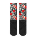 White Tropical Hibiscus Pattern Print Crew Socks