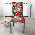 White Tropical Hibiscus Pattern Print Dining Chair Slipcover