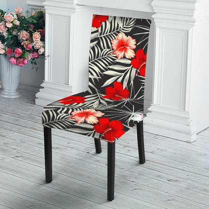 White Tropical Hibiscus Pattern Print Dining Chair Slipcover