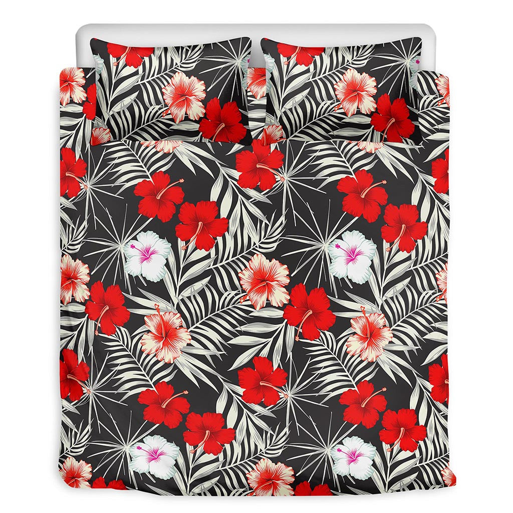 White Tropical Hibiscus Pattern Print Duvet Cover Bedding Set