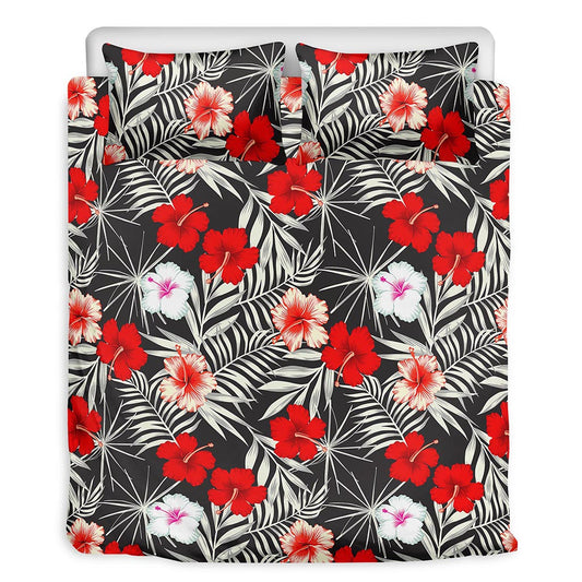 White Tropical Hibiscus Pattern Print Duvet Cover Bedding Set