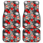 White Tropical Hibiscus Pattern Print Front and Back Car Floor Mats