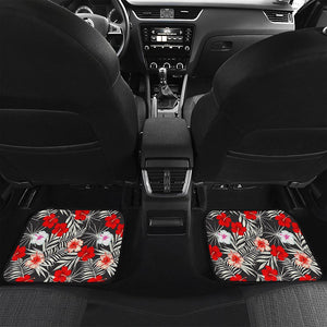 White Tropical Hibiscus Pattern Print Front and Back Car Floor Mats