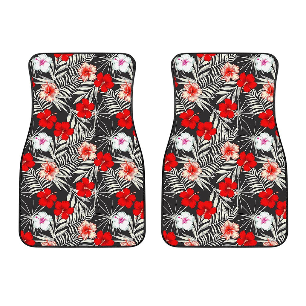 White Tropical Hibiscus Pattern Print Front Car Floor Mats