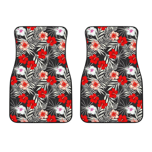 White Tropical Hibiscus Pattern Print Front Car Floor Mats