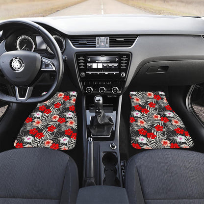 White Tropical Hibiscus Pattern Print Front Car Floor Mats