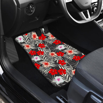 White Tropical Hibiscus Pattern Print Front Car Floor Mats
