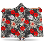 White Tropical Hibiscus Pattern Print Hooded Blanket