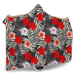 White Tropical Hibiscus Pattern Print Hooded Blanket