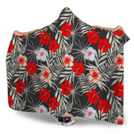 White Tropical Hibiscus Pattern Print Hooded Blanket