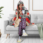 White Tropical Hibiscus Pattern Print Hooded Blanket