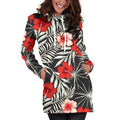 White Tropical Hibiscus Pattern Print Pullover Hoodie Dress
