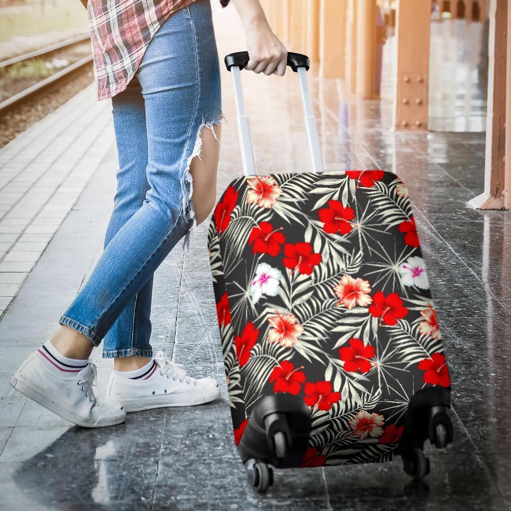 White Tropical Hibiscus Pattern Print Luggage Cover GearFrost