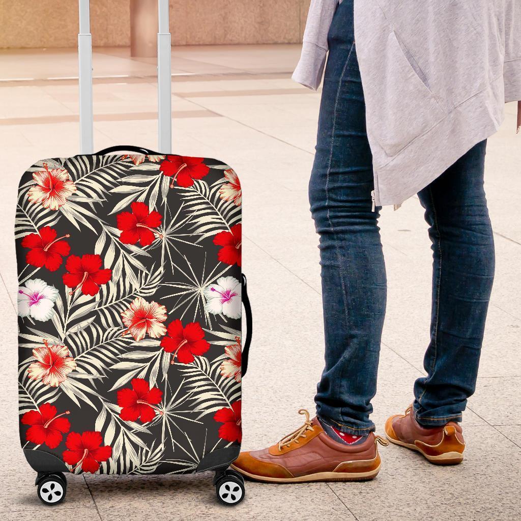 White Tropical Hibiscus Pattern Print Luggage Cover GearFrost