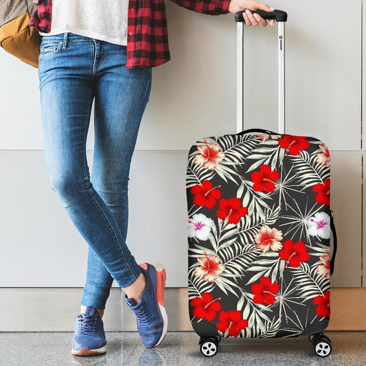 White Tropical Hibiscus Pattern Print Luggage Cover GearFrost