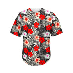 White Tropical Hibiscus Pattern Print Men's Baseball Jersey