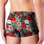White Tropical Hibiscus Pattern Print Men's Boxer Briefs