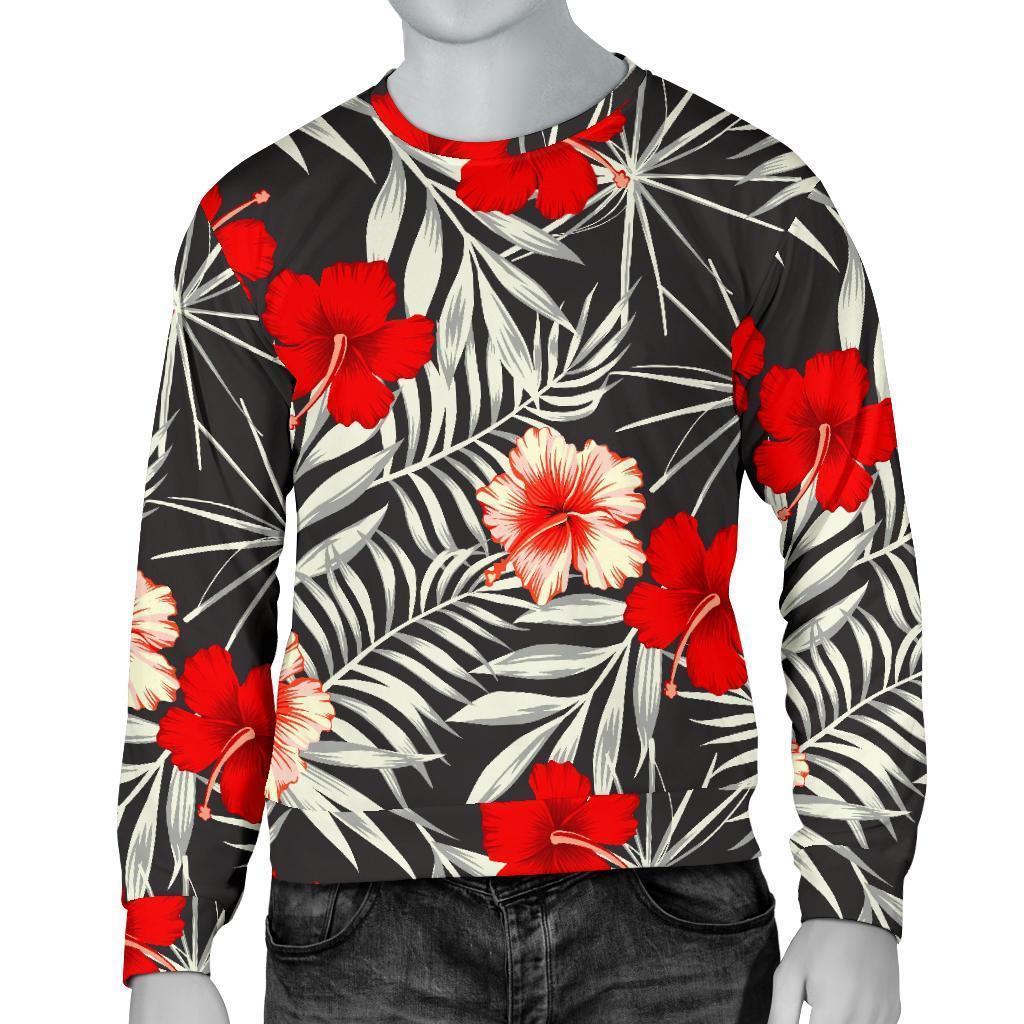 White Tropical Hibiscus Pattern Print Men's Crewneck Sweatshirt GearFrost
