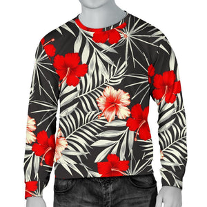 White Tropical Hibiscus Pattern Print Men's Crewneck Sweatshirt GearFrost