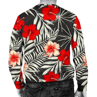 White Tropical Hibiscus Pattern Print Men's Crewneck Sweatshirt GearFrost
