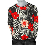 White Tropical Hibiscus Pattern Print Men's Crewneck Sweatshirt GearFrost