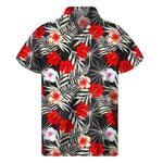 White Tropical Hibiscus Pattern Print Men's Short Sleeve Shirt