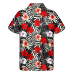 White Tropical Hibiscus Pattern Print Men's Short Sleeve Shirt