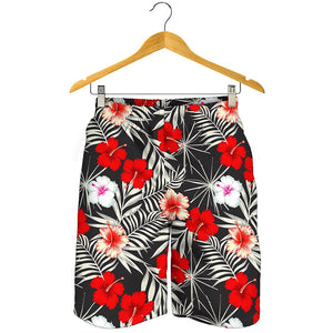 White Tropical Hibiscus Pattern Print Men's Shorts