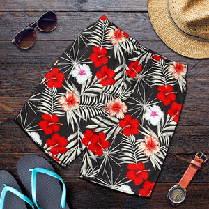 White Tropical Hibiscus Pattern Print Men's Shorts