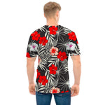 White Tropical Hibiscus Pattern Print Men's T-Shirt