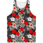 White Tropical Hibiscus Pattern Print Men's Tank Top