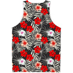 White Tropical Hibiscus Pattern Print Men's Tank Top