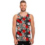 White Tropical Hibiscus Pattern Print Men's Tank Top