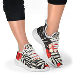 White Tropical Hibiscus Pattern Print Mesh Knit Shoes GearFrost