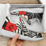White Tropical Hibiscus Pattern Print Mesh Knit Shoes GearFrost