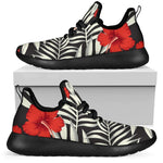 White Tropical Hibiscus Pattern Print Mesh Knit Shoes GearFrost