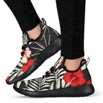 White Tropical Hibiscus Pattern Print Mesh Knit Shoes GearFrost